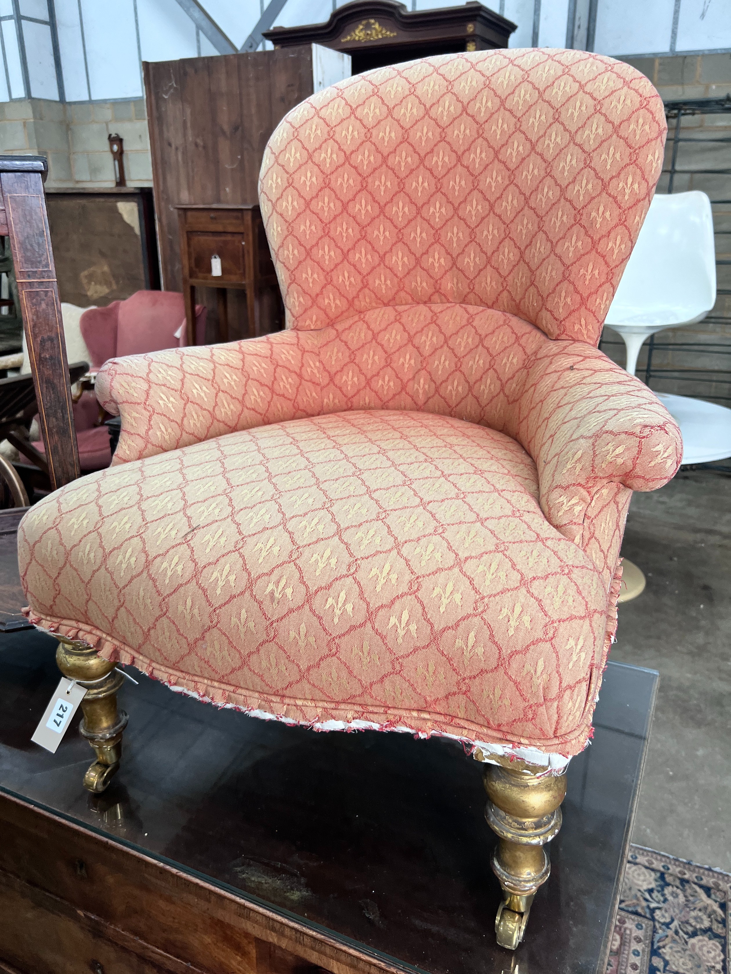 A Victorian giltwood nursing chair, width 66cm *Please note the sale commences at 9am.